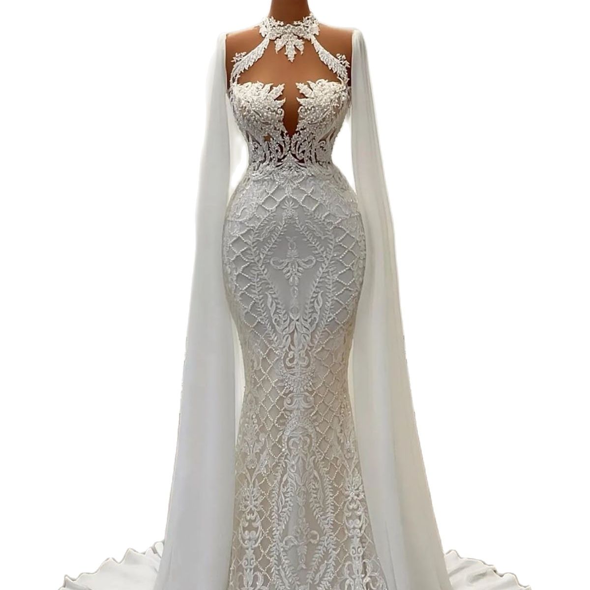 Sexy Lace Mermaid Wedding Dress 3D Flowers Appliques Bride Dresses Robe De Mariee Bridal Gowns