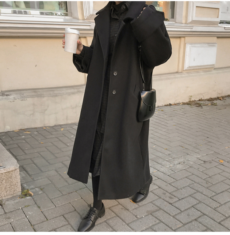 Autumn and winter Korean woolen coat women s classic retro double breasted loose slim medium long 220819