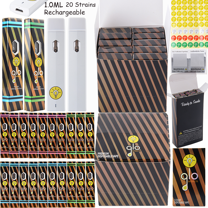 1ML GLO Disposable Vape Pens E Cigarettes 20 Strains Available 280mAh battery Wax Vaporizers Box Package Empty Pen Smoking Device Pods Rechargeable
1ML GLO Disposable Vape Pens E Cigarettes 20 Strains Available 280mAh battery Wax Vaporizers Box Package Empty Pen Smoking Device Pods Rechargeable