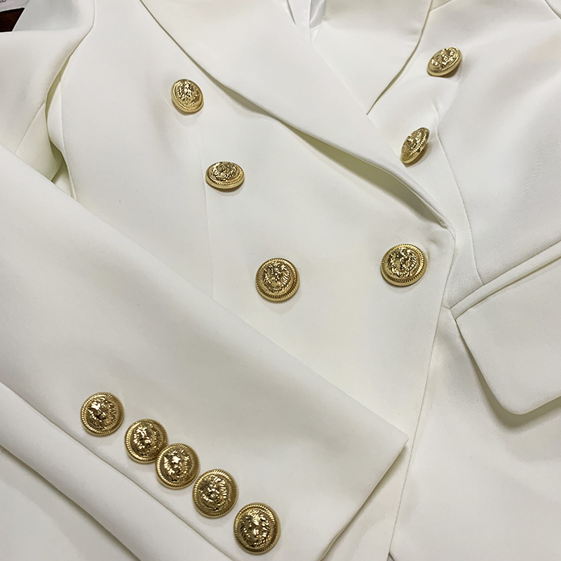 TOP QUALITY Pink Blazer Women Slim Jacket Female Double Breasted Metal Lion Buttons s and Jackets White 220819