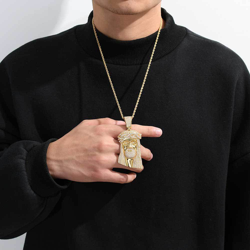 Hip Hop Jesus Face Pendants Necklace 18K Real Gold Plated Men Women Lover Religious Jewelry