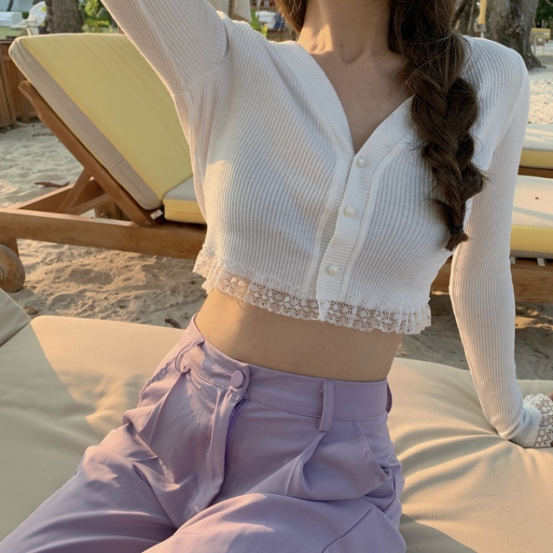 Pink Black Green Black Women Cardigans Fashion Slim Ladies Knitted Sweater Crop Top Long Sleeve Buttons Sweater 220818