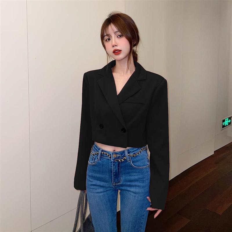 Cropped Blazers Women Spring Solid Office Lady Minimalist Classic Daily All match Elegant Vintage Leisure 4 Colors Feminino 220818