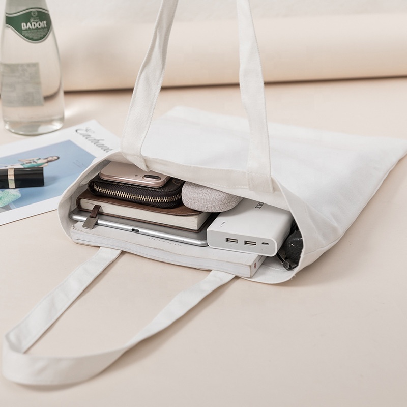 Sublimation Canvas Tote Bags Blank Cotton Totes with Handle Reusable Washable Grocery Shopping Plain Bags for Women Half Bleached Color