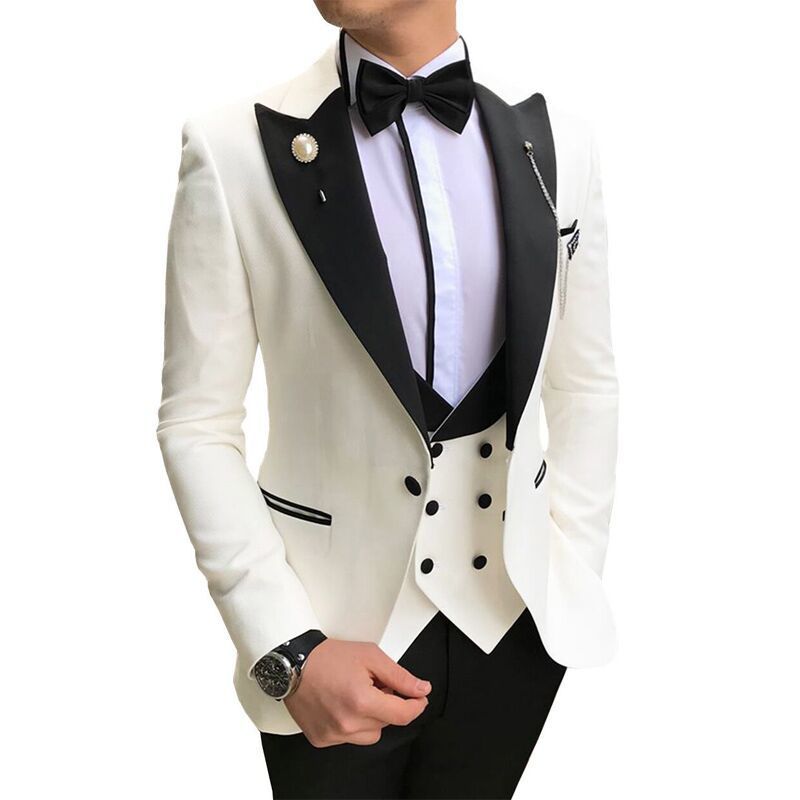 Men Suits 3 Pieces Slim Fit Business Suits Groom Champagne Grey White Tuxedos for Formal Wedding suit BlazerPantsVest 220817