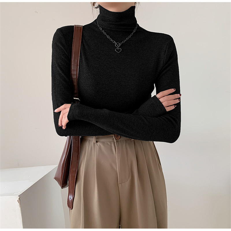 Spring Autumn Women Pullover Female Knitted Sweaters Solid Concise Turtleneck Elasticity Elegant Office Lady Casual Tops 220818