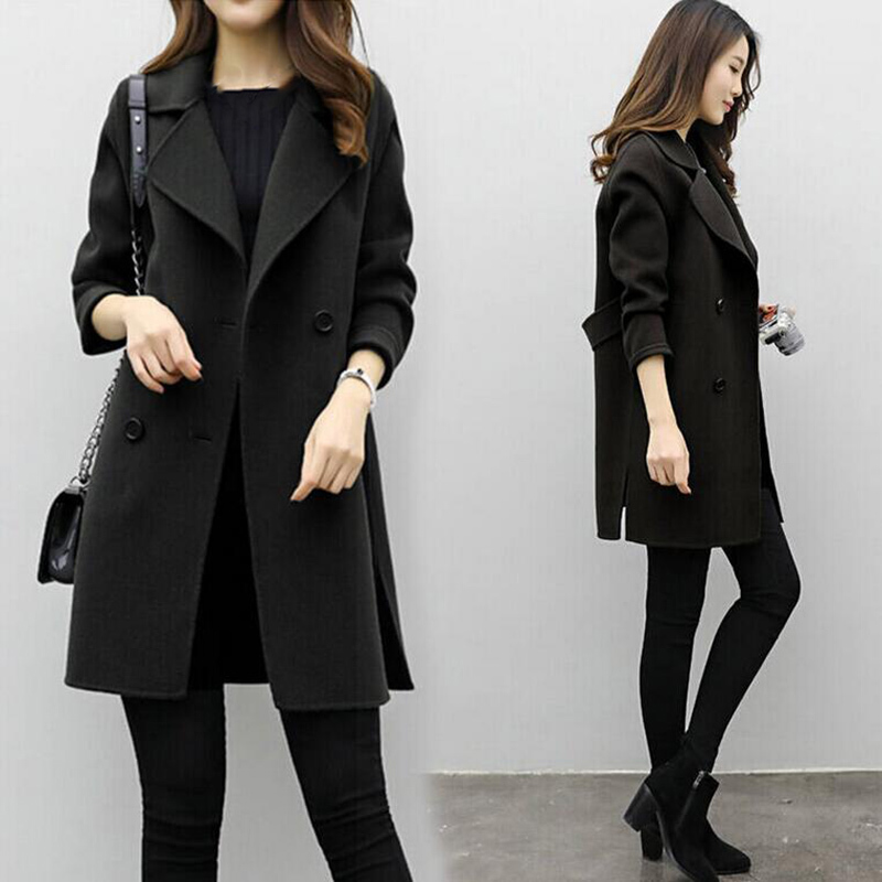 Women Wool Blend Warm Long Coat Female Slim Fit Lapel Woolen Overcoat Autumn Winter Cashmere Outerwear 220818