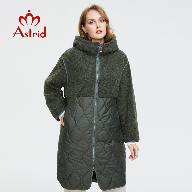 Astrid Women s autumn winter coat faux Fur tops Fashion stitching down jacket Hooded Oversize parkas Women AM 7542 220819
