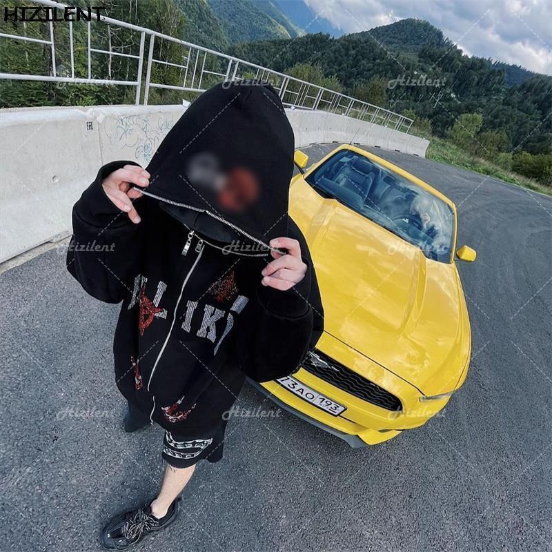 Y2K Skeleton Zip Up Oversized Sweatshirts autumn Goth Hoodies Women Grunge Hooded Jacket Streetwear Y2K clothing 220817