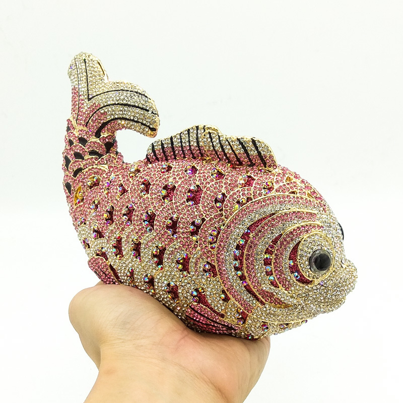 Boutique De FGG Mini Size Bling Fish Clutch Women Crystal Evening Bags Bridal Wedding Handbags Party Dinner Purse 220818
