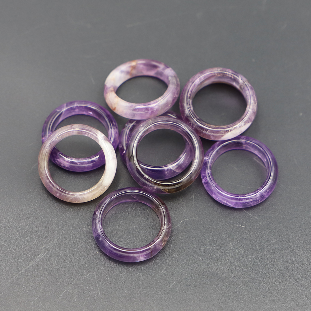 Natural Amethyst Pink Crystal Ring Bulk Lots Mixed Color Thin Smooth Anxiety Relief Unisex Healing Jewelry Gift