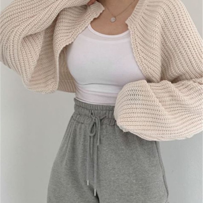 Short Cardigans Knitted Chic Korean Fashion Poncho Women Autumn Elegant Vintage Minimalist Lady Tops W220817