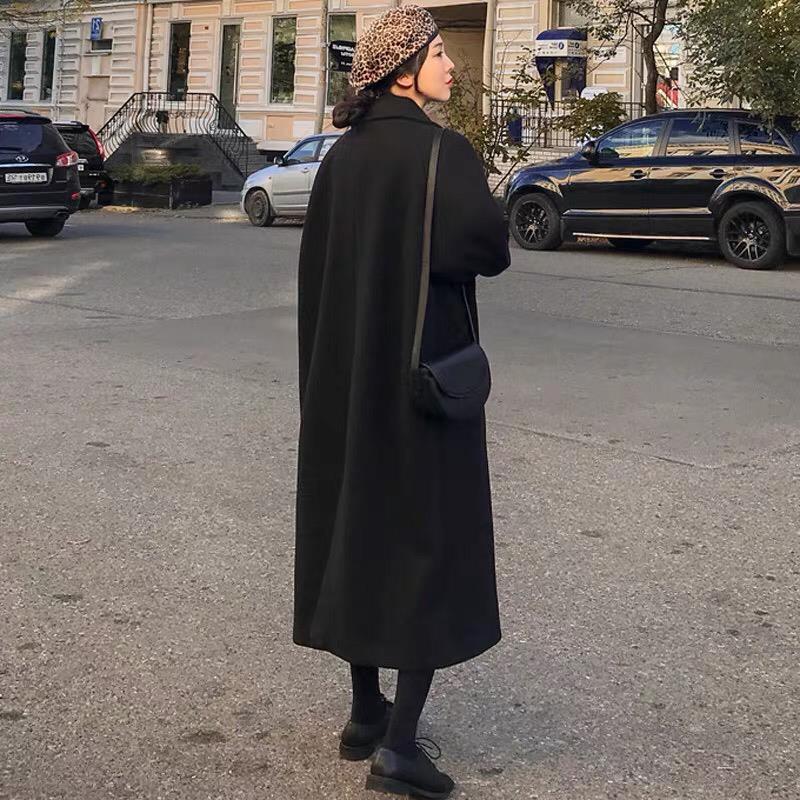 Autumn and winter Korean woolen coat women s classic retro double breasted loose slim medium long 220819