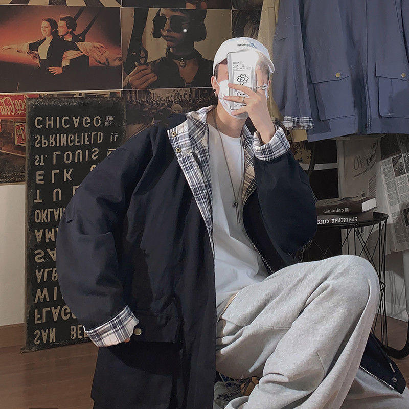 Basic Jackets Women Hooded Harajuku Patchwork Plaid Coats Couple BF High Street Cargo Jacket Female Baggy All-match Ins Zipper 220818