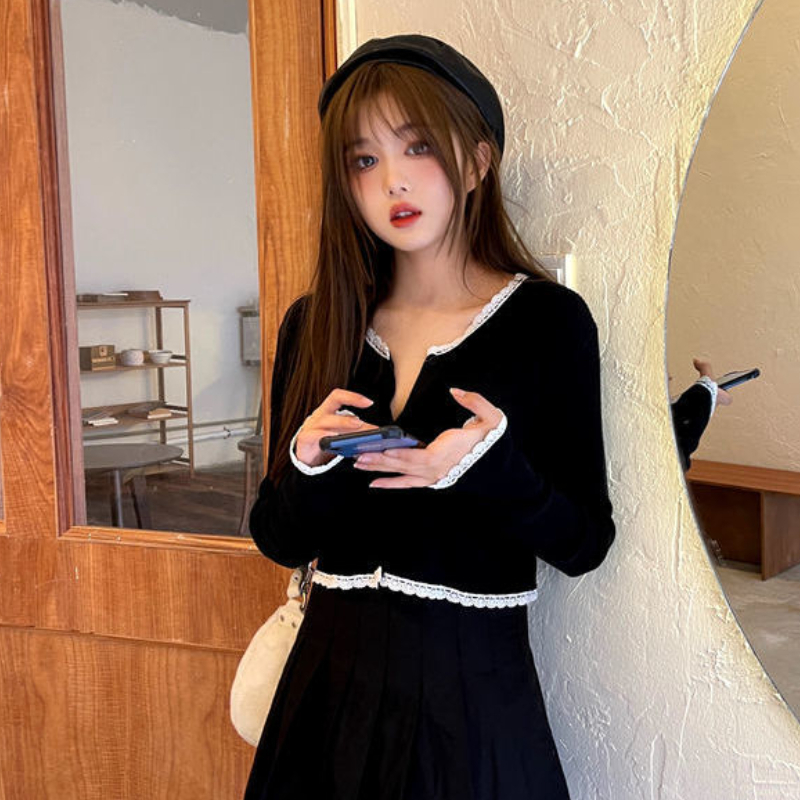 Black Cardigan Women Chic Vintage Fall Slim College Girls Cropped Knitwear All-match Ulzzang Simple Stylish Female Sweater Basic 220818