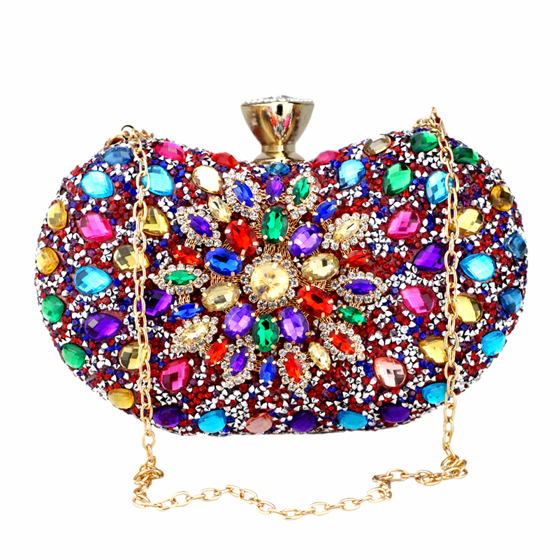 Multi Color Crystal Women Evening Metal Clutches Bag Wedding Party Prom Bridal Handbag Purse 220818