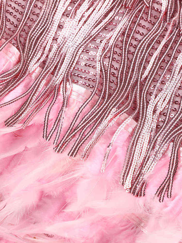 Sexy Women's Fringed Sequin Feather Stitching Dress 2022 Summer Slim V-Neck Off Shoulder Dresses Female Backless Slip Mini Robe T220816