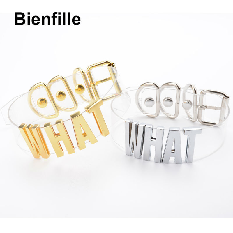 Handmade Women Girl Gold Customized Custom Cosplay WHAT Word Name Collar Choker Kawaii Clear PVC Leather Choker Necklace Men 220818