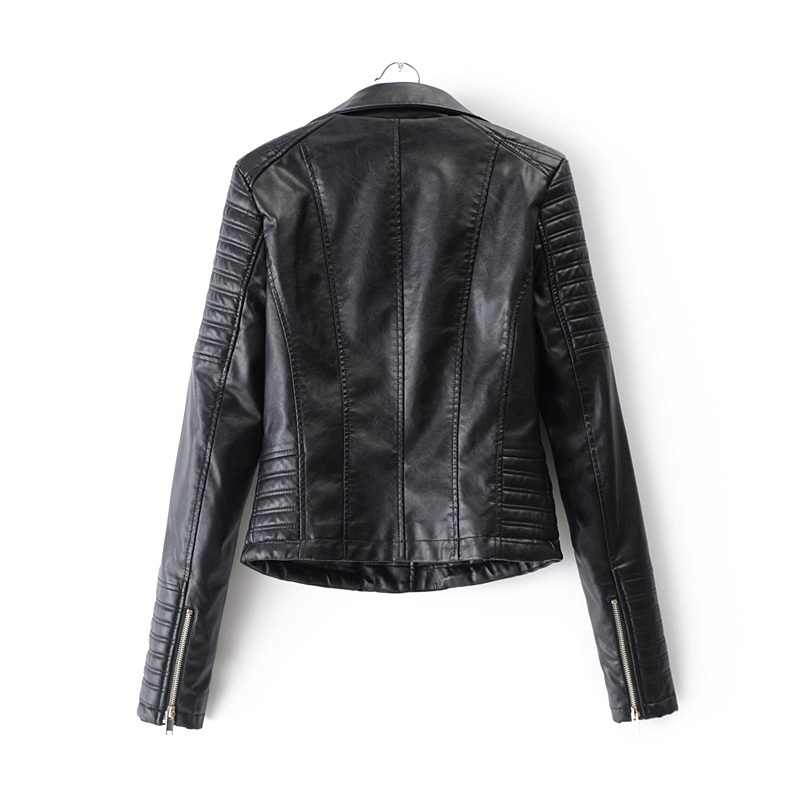 Fashion women s autumn winter motorcycle faux leather jacket ladies long sleeve punk street wear black coat 220818