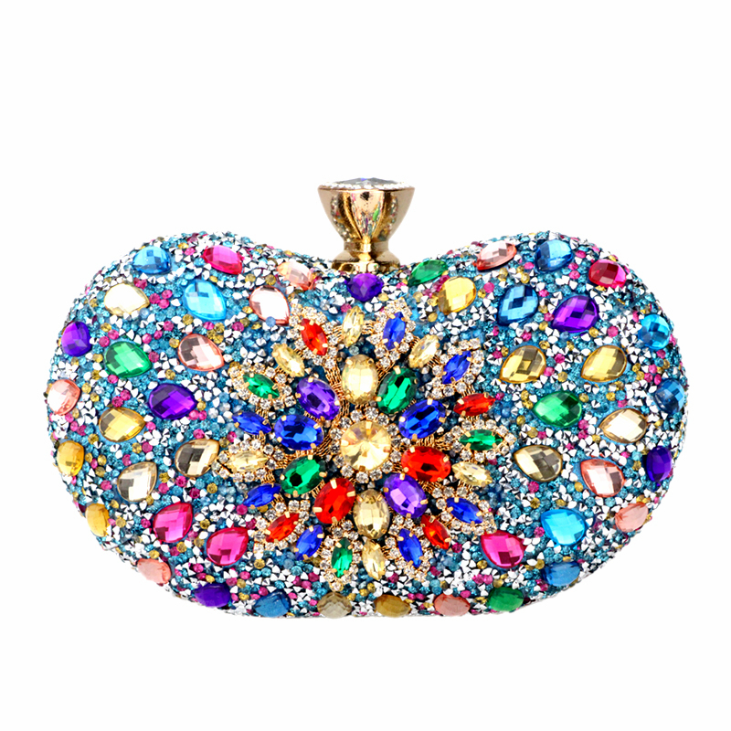 Multi Color Crystal Women Evening Metal Clutches Bag Wedding Party Prom Bridal Handbag Purse 220818