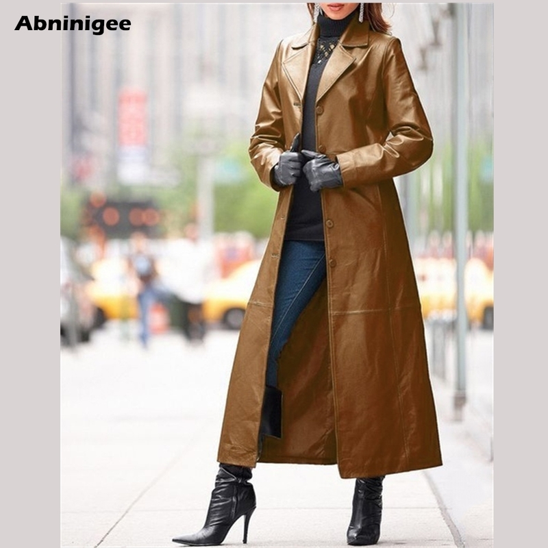 Leather Jacket Women Long Women s Clothing Spring Solid Color Steampunk Gothic Lapel Biker Woman Faux Fur Coat 220818