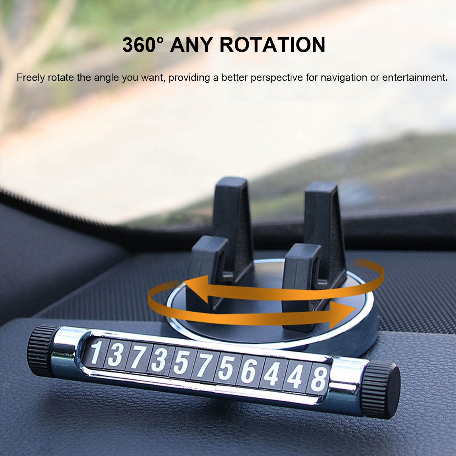 Car Phone Number Temporary Parking Card Plate With Rotatable Phone Holder Design Telephone Number Universal Auto Silicone Accessories