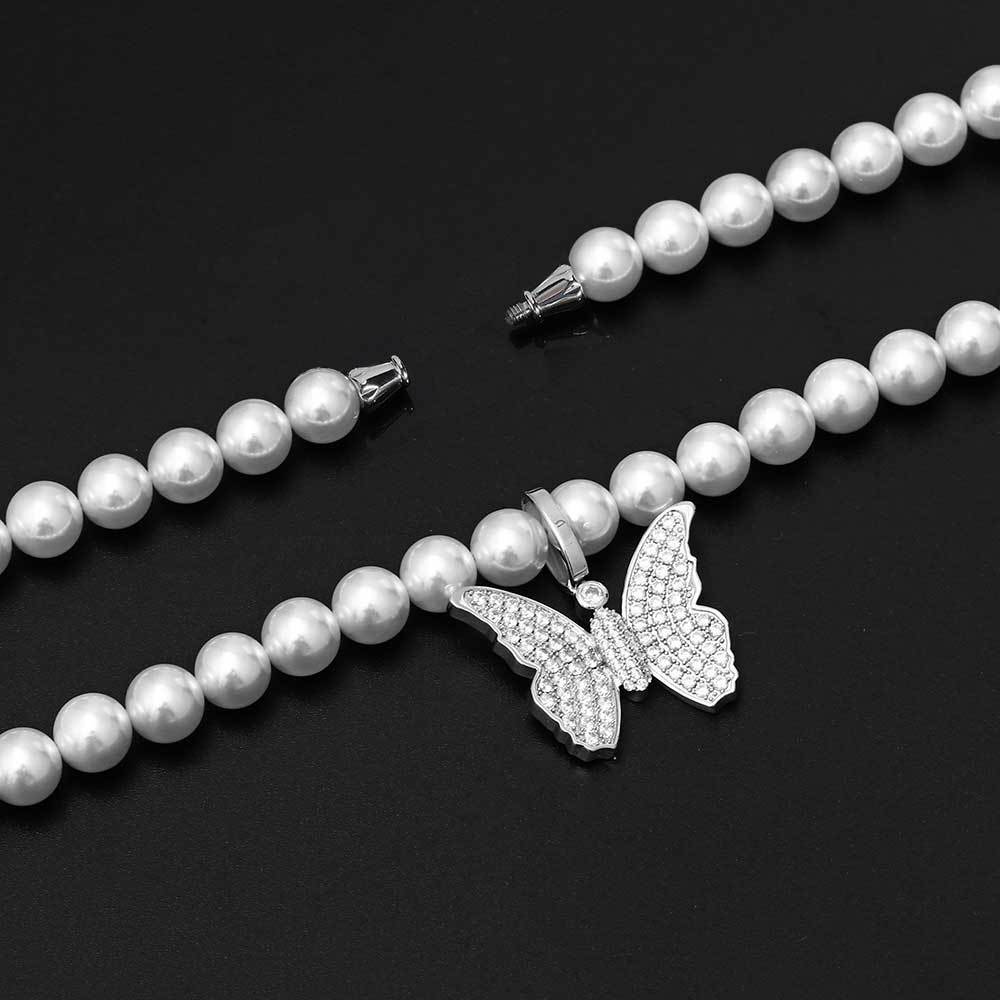 Beaded Pearls Necklaces Rap Clavicle Cross Butterfly Letters Pendants for Men and Women