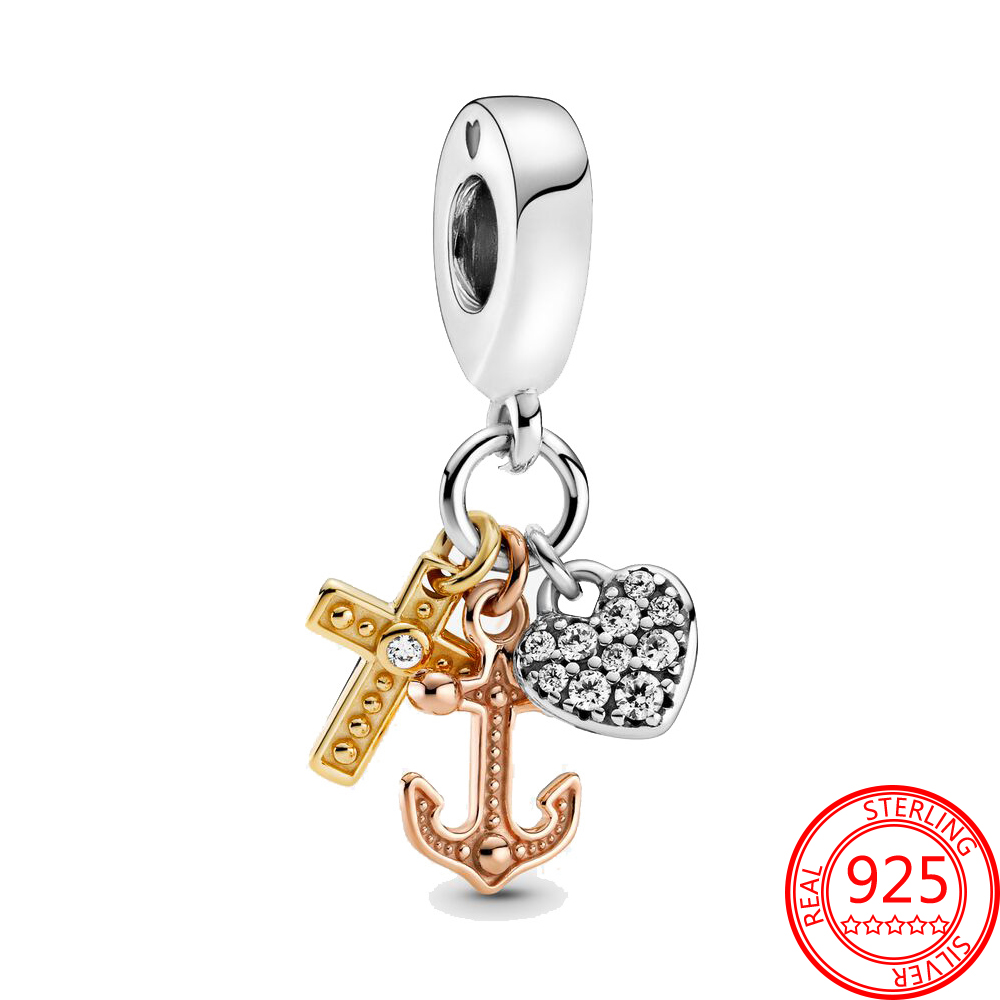 The New Popular Romance 925 Sterling Silver SuoFlower Charm Love Ring Pendant With Gold Beads Is Suitable For Bracelet DIY Jewelry Making