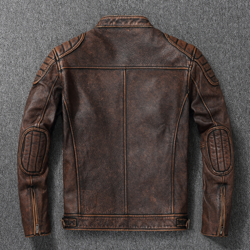 Top Layer 100 Cowhide Leather Clothes Men s Stand Collar Motorcycle Youth Autumn and Winter Large Size Jacket 220819