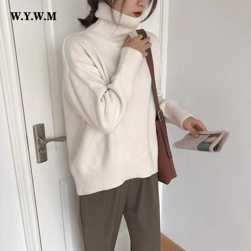 WYWM Cashmere Elegant Turtle Neck Women Sweater Soft Knitted Basic Pullovers O Neck Loose Warm Female Knitwear Jumper 220818