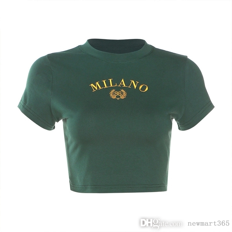 T shirt Summer Girls Navel Exposed Short Sleeve Crop Tops Women Round Neck Embroidery Pullover Tee, Green
T shirt Summer Girls Navel Exposed Short Sleeve Crop Tops Women Round Neck Embroidery Pullover Tee, Green