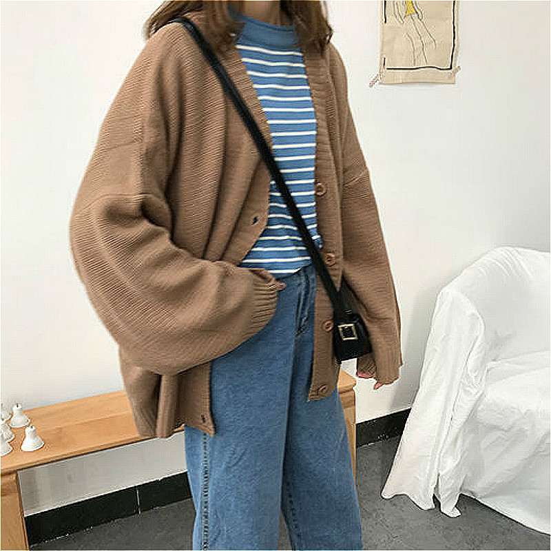 Sweaters Women Knitting Cardigans Casual Spring V-Neck Long Sleeve Daily Solid Mujer Clothes Single Breasted Brown College 220818