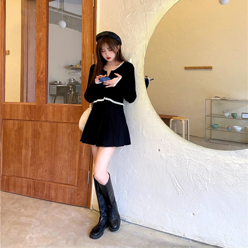 Black Cardigan Women Chic Vintage Fall Slim College Girls Cropped Knitwear All-match Ulzzang Simple Stylish Female Sweater Basic 220818