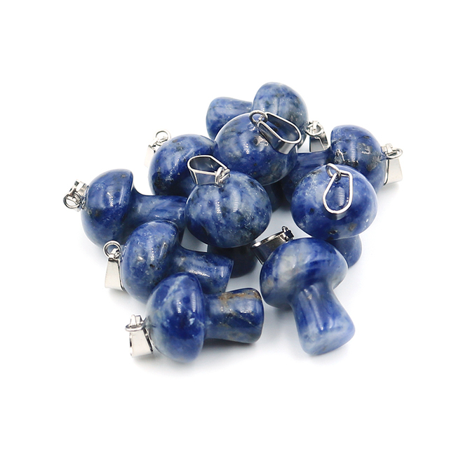 Natural Stone Carved 20mm Mushroom charms pink Quartz amethyst agate opal Crystal Tiger Eye Hand Pendant Charms For DIY Jewelry Making Necklace