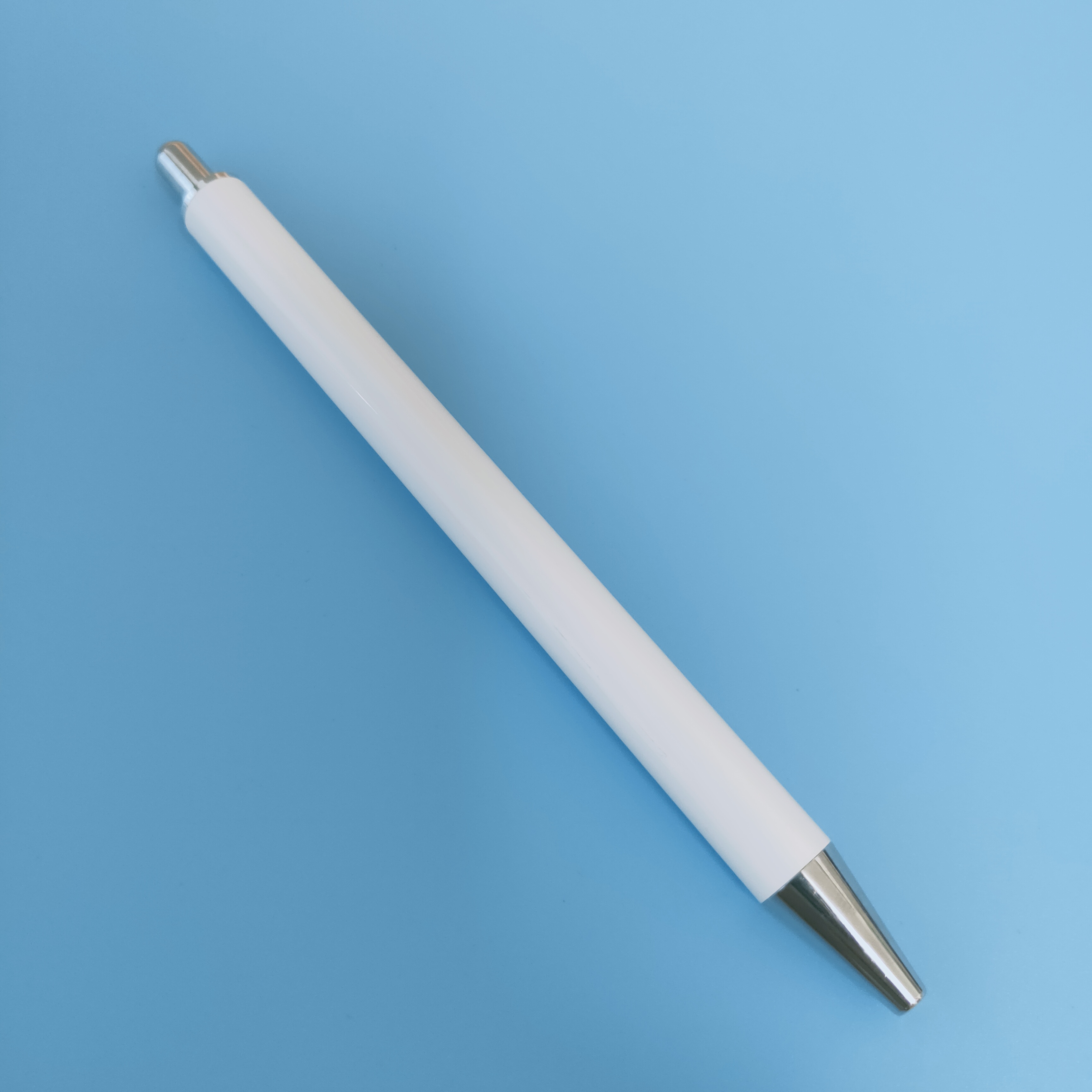 Solid Pure White Metal Pen Blank Retractable No Clip Printing Epoxy Resin Glittering Vinyl UV Dtf Wrap Diy Gifts Gel ink Pens Straight stainless steel