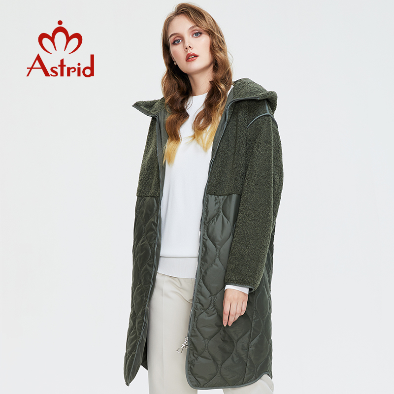 Astrid Women s autumn winter coat faux Fur tops Fashion stitching down jacket Hooded Oversize parkas Women AM 7542 220819