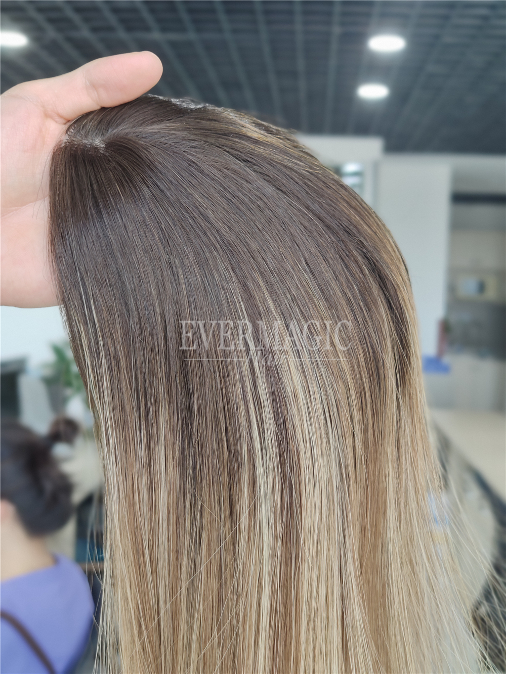 New Coming Stock Balayage Ombre Blonde Human Hair Toppers Mono With Around Base Clips In Pieces for Thinning Women