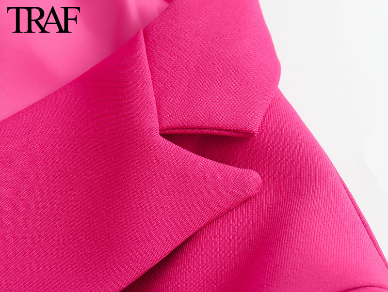 TRAF Women Clothing Spring Autumn Double Breasted Clamshell Pocket Pink Blazers Chic Office Ladies Jacket Coats 220818