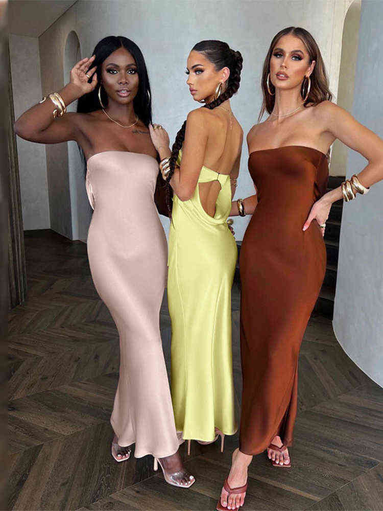 Woman Solid Backless Satin Tube Top Dress Sexy Tight Nightclub Hot Girl Clothes 2022 Summer Fashion Strapless Slim Dress T220816, Brown
Woman Solid Backless Satin Tube Top Dress Sexy Tight Nightclub Hot Girl Clothes 2022 Summer Fashion Strapless Slim Dress T220816, Brown