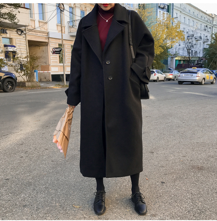 Autumn and winter Korean woolen coat women s classic retro double breasted loose slim medium long 220819
