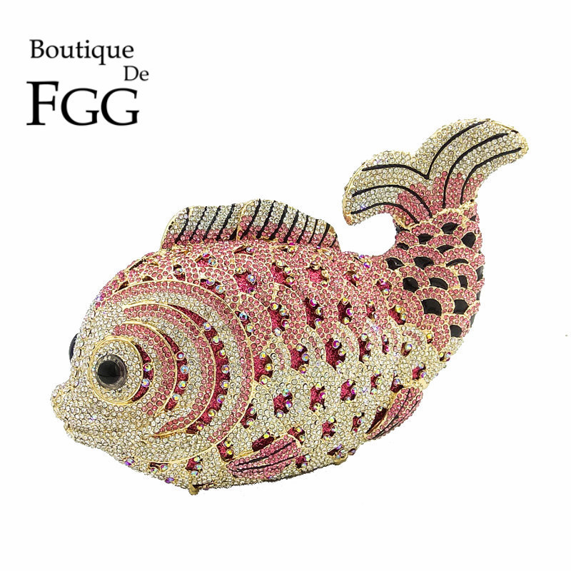 Boutique De FGG Mini Size Bling Fish Clutch Women Crystal Evening Bags Bridal Wedding Handbags Party Dinner Purse 220818