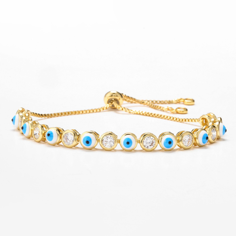 Blue Evil Eye Crystal Charm Muslim Bracelets for Women Fashion Jewelry 7 Turkish Bracelet Gold Color Plated Never Faded