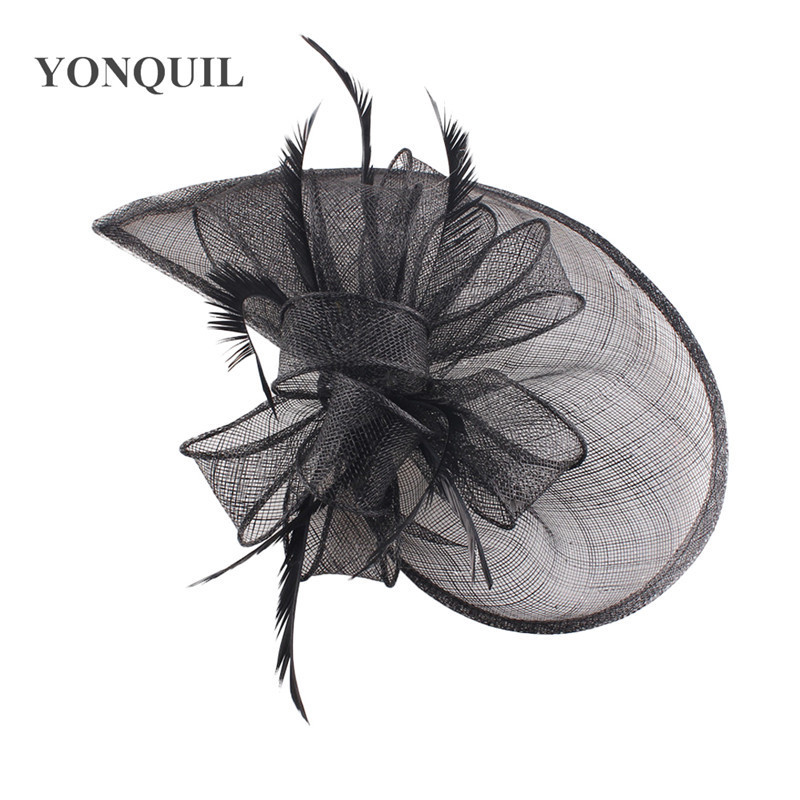Vintage Elegant Navy Blue Fedora Cap Shapeau Hat Wedding Fascinators Feather Loop Headwear Ladies Female Hair Accessories SYF278 220819