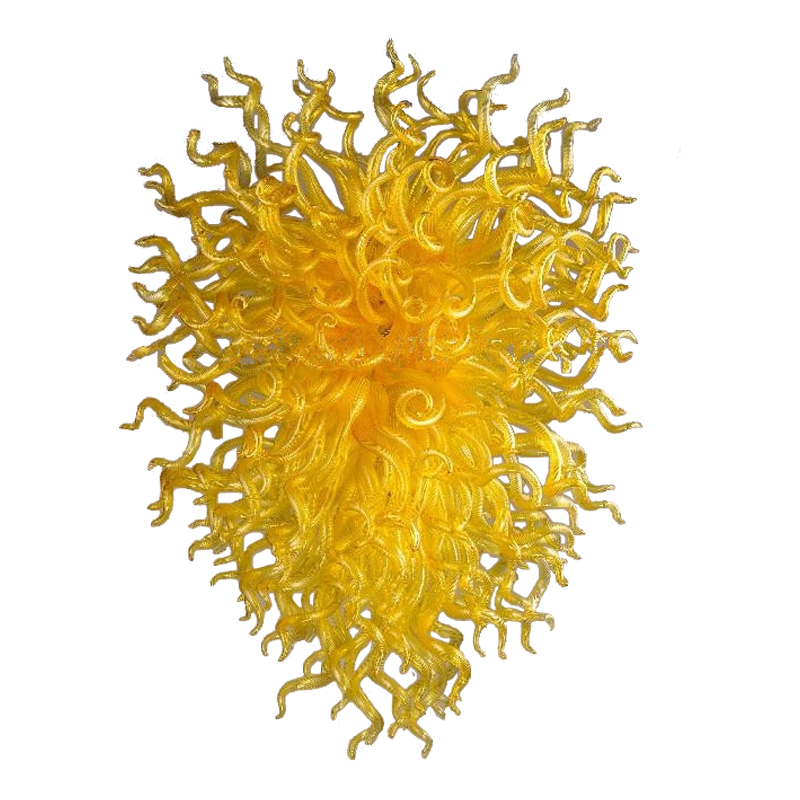 Yellow Blown Glass Chandeliers Long Chain Art Design Murano Style Glass Chandelier Light for Livingroom Decoration