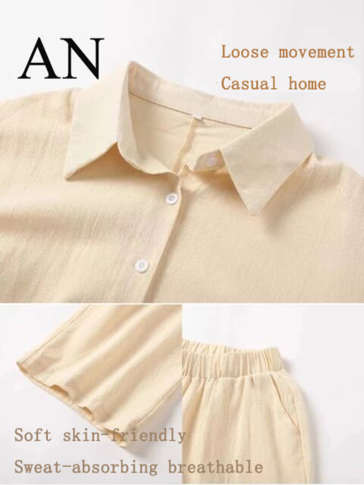 Women s 2 piece Retro Oversize Cotton and Linen Shirt Plus High Waist Slacks Suit Sweatshirt Set 220819