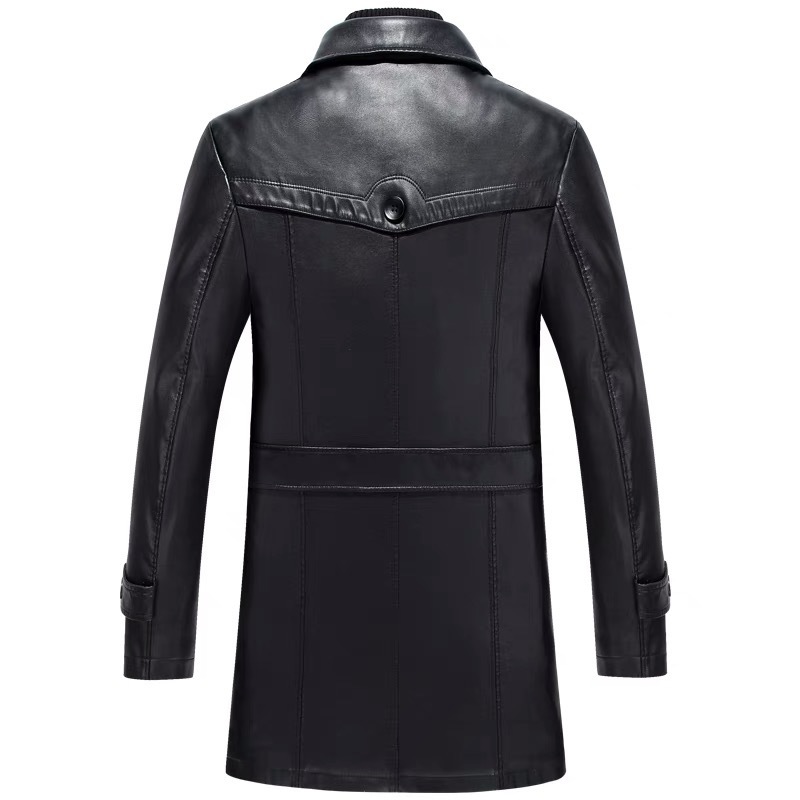 Free shiping black sheepskin soft matte men smart casual long style leather trench thick warm coat over coat on sale 220819