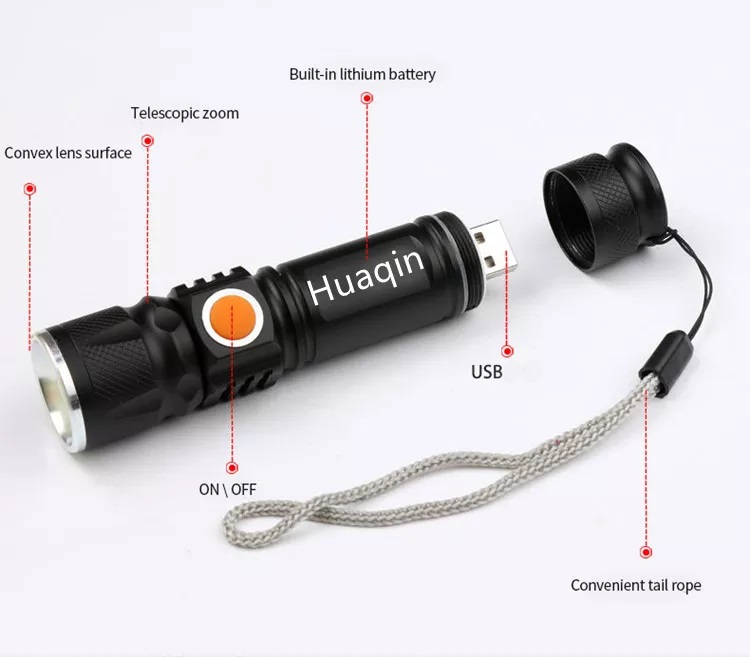 Super Bright USB Charging Hlm Flashlights Zoomable High Lumen Mini Powerful Rechargeable Torch Light For Camping