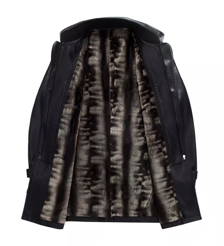 Free shiping black sheepskin soft matte men smart casual long style leather trench thick warm coat over coat on sale 220819