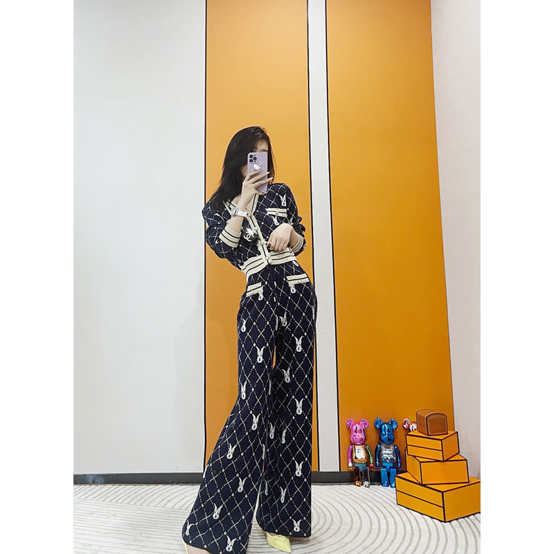 Knited Two Piece Set Women Autumn Winter Clothing Sets Casual Long Sleeve Sweater Cardigan Wide Leg Long Pants Suits 220819