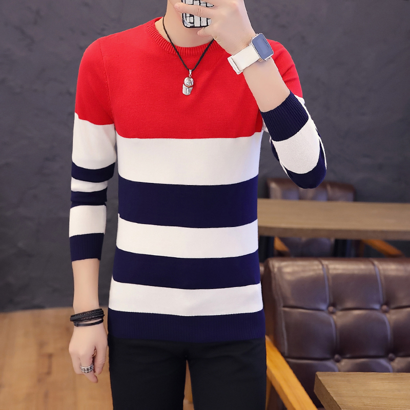 men's sweater Spring Autumn students South Korean Slim youth striped sweater red and black two colors M-XXL 220819